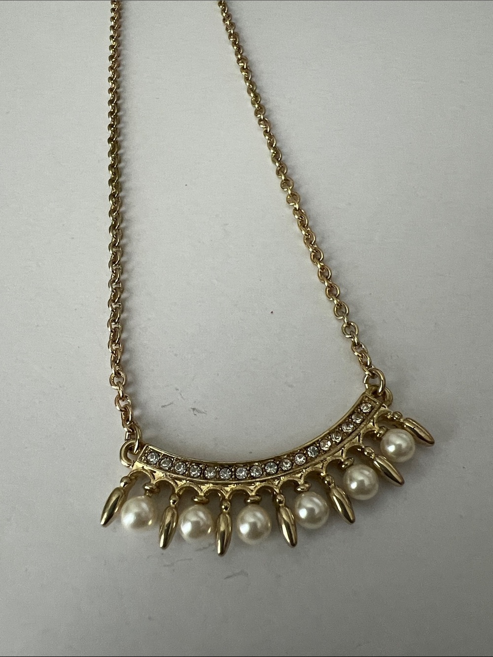 Gold Pearl and Crystal Drop Necklace - Women Jewelry
